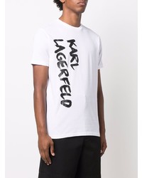 weißes und schwarzes bedrucktes T-Shirt mit einem Rundhalsausschnitt von Karl Lagerfeld