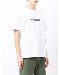 weißes und schwarzes bedrucktes T-Shirt mit einem Rundhalsausschnitt von A Bathing Ape