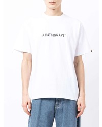 weißes und schwarzes bedrucktes T-Shirt mit einem Rundhalsausschnitt von A Bathing Ape