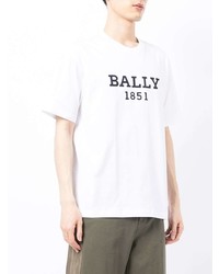 weißes und schwarzes bedrucktes T-Shirt mit einem Rundhalsausschnitt von Bally