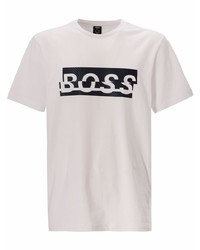 weißes und schwarzes bedrucktes T-Shirt mit einem Rundhalsausschnitt von BOSS