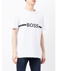 weißes und schwarzes bedrucktes T-Shirt mit einem Rundhalsausschnitt von BOSS