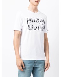 weißes und schwarzes bedrucktes T-Shirt mit einem Rundhalsausschnitt von Paul & Shark