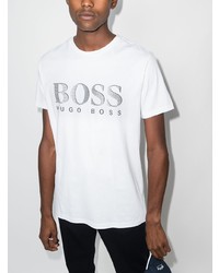 weißes und schwarzes bedrucktes T-Shirt mit einem Rundhalsausschnitt von BOSS