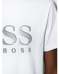 weißes und schwarzes bedrucktes T-Shirt mit einem Rundhalsausschnitt von BOSS