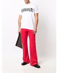 weißes und schwarzes bedrucktes T-Shirt mit einem Rundhalsausschnitt von DSQUARED2