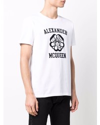 weißes und schwarzes bedrucktes T-Shirt mit einem Rundhalsausschnitt von Alexander McQueen