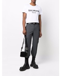 weißes und schwarzes bedrucktes T-Shirt mit einem Rundhalsausschnitt von Balmain