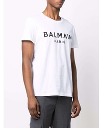 weißes und schwarzes bedrucktes T-Shirt mit einem Rundhalsausschnitt von Balmain