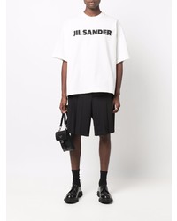 weißes und schwarzes bedrucktes T-Shirt mit einem Rundhalsausschnitt von Jil Sander