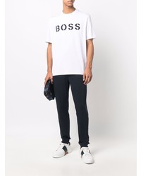 weißes und schwarzes bedrucktes T-Shirt mit einem Rundhalsausschnitt von BOSS