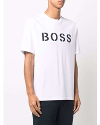 weißes und schwarzes bedrucktes T-Shirt mit einem Rundhalsausschnitt von BOSS