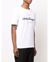 weißes und schwarzes bedrucktes T-Shirt mit einem Rundhalsausschnitt von Salvatore Ferragamo