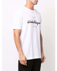 weißes und schwarzes bedrucktes T-Shirt mit einem Rundhalsausschnitt von Salvatore Ferragamo