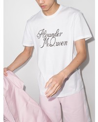 weißes und schwarzes bedrucktes T-Shirt mit einem Rundhalsausschnitt von Alexander McQueen