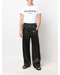 weißes und schwarzes bedrucktes T-Shirt mit einem Rundhalsausschnitt von Balmain