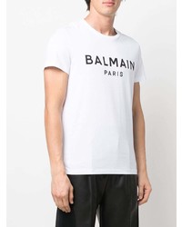 weißes und schwarzes bedrucktes T-Shirt mit einem Rundhalsausschnitt von Balmain