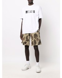 weißes und schwarzes bedrucktes T-Shirt mit einem Rundhalsausschnitt von MSGM