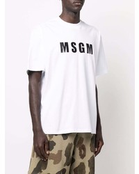 weißes und schwarzes bedrucktes T-Shirt mit einem Rundhalsausschnitt von MSGM