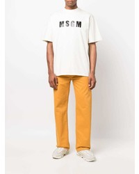 weißes und schwarzes bedrucktes T-Shirt mit einem Rundhalsausschnitt von MSGM