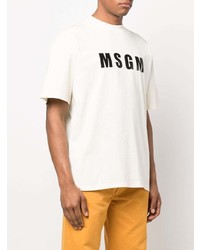 weißes und schwarzes bedrucktes T-Shirt mit einem Rundhalsausschnitt von MSGM