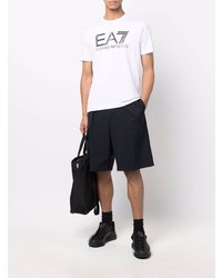 weißes und schwarzes bedrucktes T-Shirt mit einem Rundhalsausschnitt von Ea7 Emporio Armani