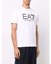 weißes und schwarzes bedrucktes T-Shirt mit einem Rundhalsausschnitt von Ea7 Emporio Armani