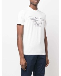 weißes und schwarzes bedrucktes T-Shirt mit einem Rundhalsausschnitt von Emporio Armani