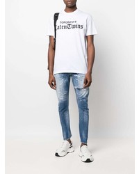 weißes und schwarzes bedrucktes T-Shirt mit einem Rundhalsausschnitt von DSQUARED2