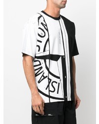 weißes und schwarzes bedrucktes T-Shirt mit einem Rundhalsausschnitt von Stone Island