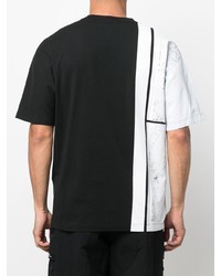 weißes und schwarzes bedrucktes T-Shirt mit einem Rundhalsausschnitt von Stone Island