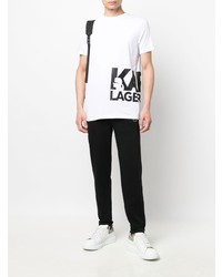 weißes und schwarzes bedrucktes T-Shirt mit einem Rundhalsausschnitt von Karl Lagerfeld