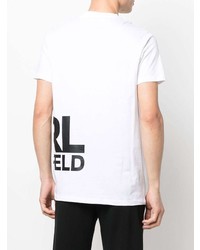 weißes und schwarzes bedrucktes T-Shirt mit einem Rundhalsausschnitt von Karl Lagerfeld