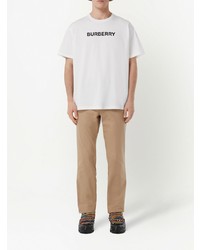 weißes und schwarzes bedrucktes T-Shirt mit einem Rundhalsausschnitt von Burberry