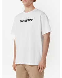 weißes und schwarzes bedrucktes T-Shirt mit einem Rundhalsausschnitt von Burberry