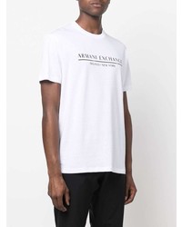 weißes und schwarzes bedrucktes T-Shirt mit einem Rundhalsausschnitt von Armani Exchange