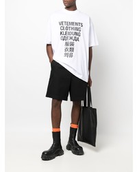 weißes und schwarzes bedrucktes T-Shirt mit einem Rundhalsausschnitt von Vetements