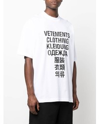 weißes und schwarzes bedrucktes T-Shirt mit einem Rundhalsausschnitt von Vetements