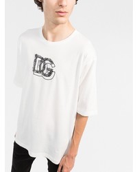 weißes und schwarzes bedrucktes T-Shirt mit einem Rundhalsausschnitt von Dolce & Gabbana