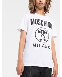 weißes und schwarzes bedrucktes T-Shirt mit einem Rundhalsausschnitt von Moschino