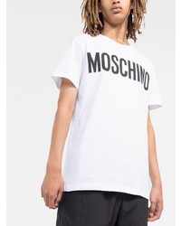 weißes und schwarzes bedrucktes T-Shirt mit einem Rundhalsausschnitt von Moschino