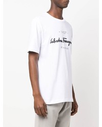 weißes und schwarzes bedrucktes T-Shirt mit einem Rundhalsausschnitt von Salvatore Ferragamo