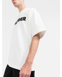 weißes und schwarzes bedrucktes T-Shirt mit einem Rundhalsausschnitt von Jil Sander