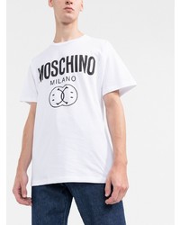 weißes und schwarzes bedrucktes T-Shirt mit einem Rundhalsausschnitt von Moschino