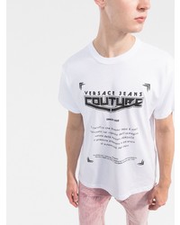 weißes und schwarzes bedrucktes T-Shirt mit einem Rundhalsausschnitt von VERSACE JEANS COUTURE