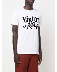 weißes und schwarzes bedrucktes T-Shirt mit einem Rundhalsausschnitt von Viktor & Rolf