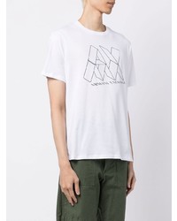 weißes und schwarzes bedrucktes T-Shirt mit einem Rundhalsausschnitt von Armani Exchange