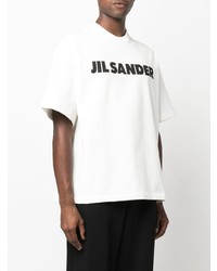 weißes und schwarzes bedrucktes T-Shirt mit einem Rundhalsausschnitt von Jil Sander