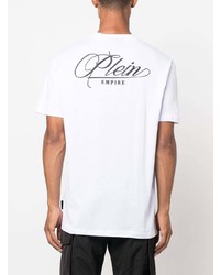 weißes und schwarzes bedrucktes T-Shirt mit einem Rundhalsausschnitt von Philipp Plein