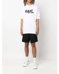 weißes und schwarzes bedrucktes T-Shirt mit einem Rundhalsausschnitt von Karl Lagerfeld